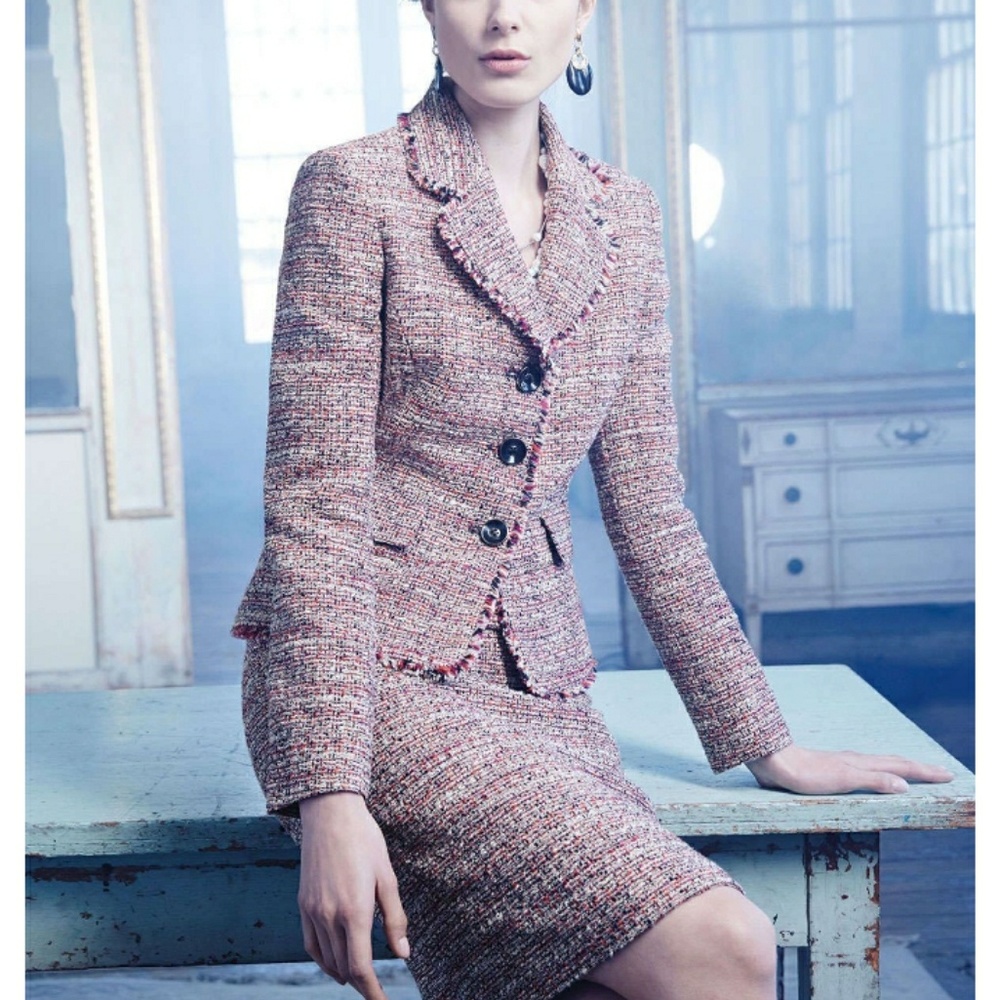 Albert Nipon Pink Tweed Skirt Suit